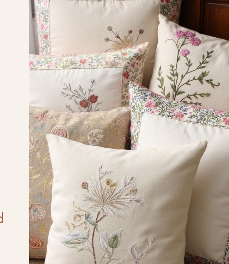 Floral cushion covers arranged on a sofa